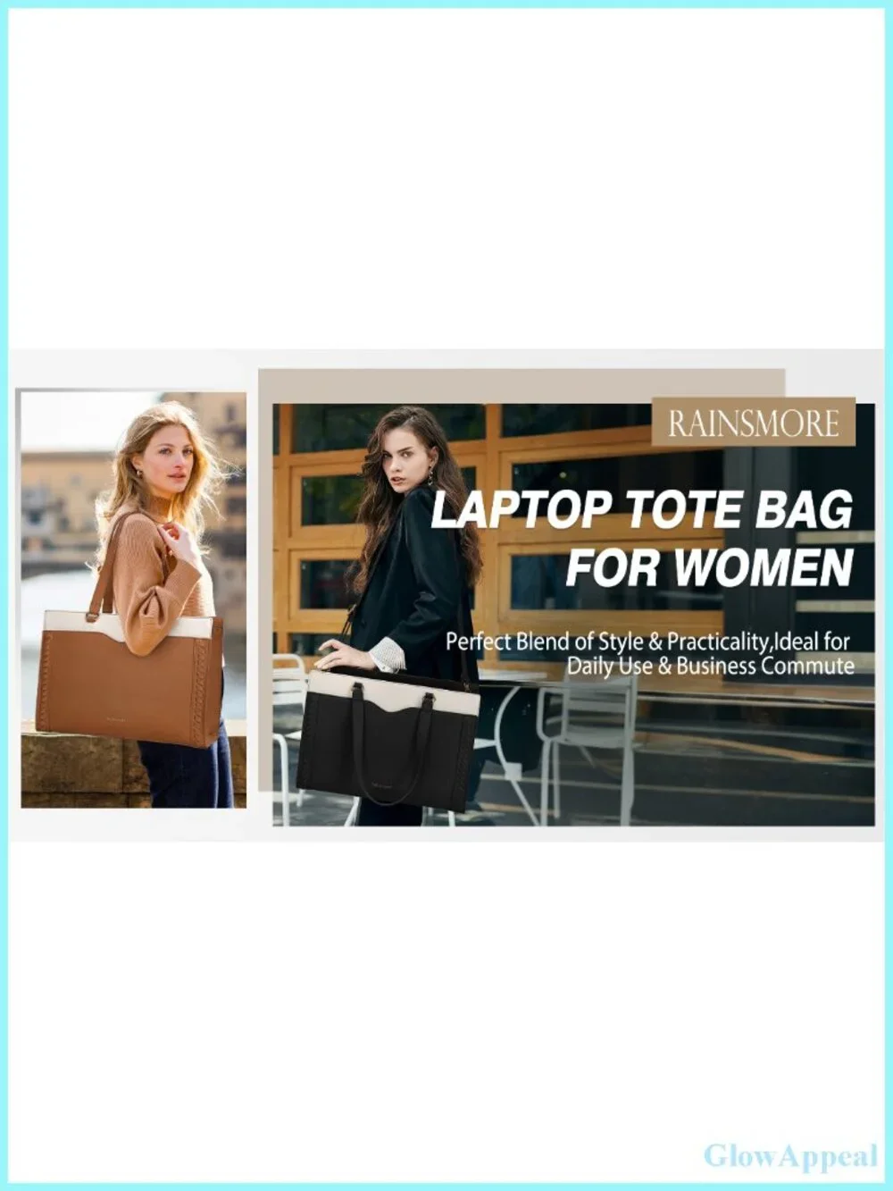 Laptop Tote Bag for Women with Cup Holder, PU Leather Work Bag